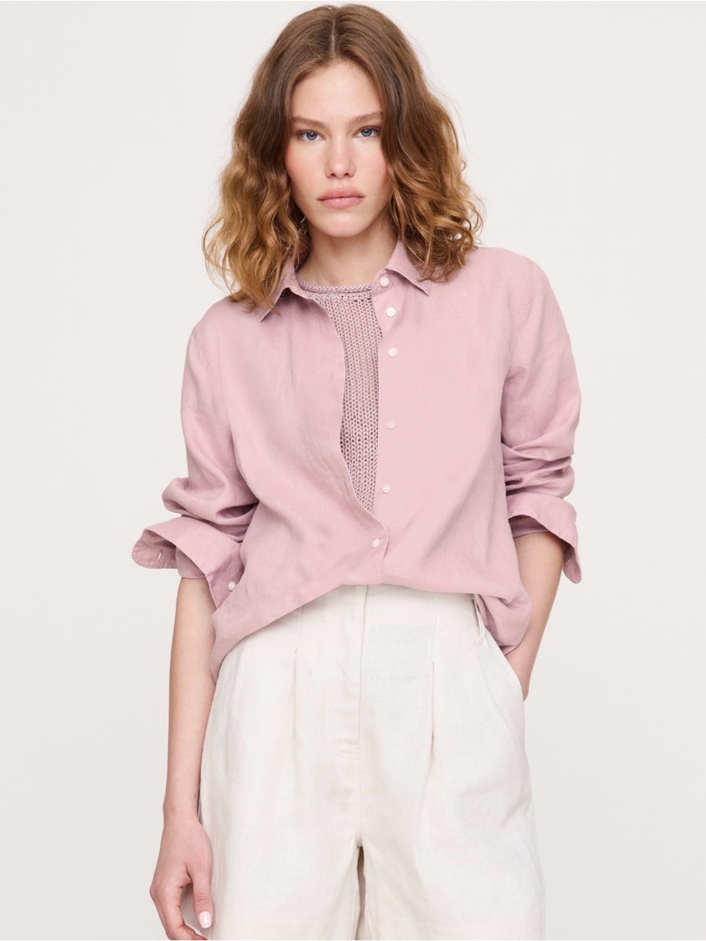 NWT Banana Republic The Everyday Deauville Mauve Linen Shirt Sz S (#875209)